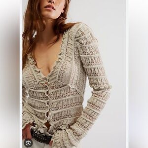 Free People Cream Knit Cardigan